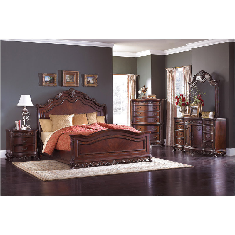 Bloomsbury Market Faith Park Cherry Sleigh Bedroom Set King 3 Piece Bed Dresser Mirror Wayfair
